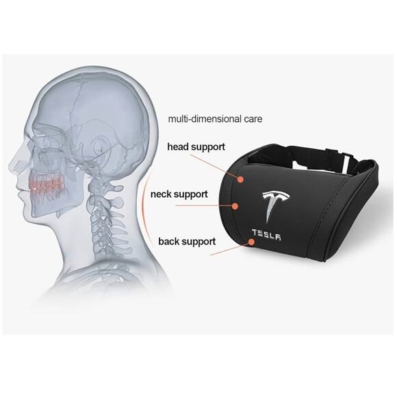 2 pieces Tesla Cushion Neck Headrest Premium Detachable Support Black & Red NEW - Picture 5 of 7